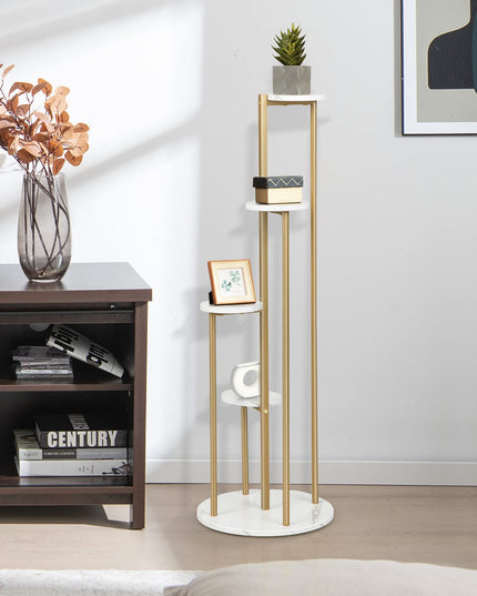Giantex 4 Tier Plant Stand Indoor, Tall Plant Shelf with Marble Texture for Multiple Potted Plants, Tiered Metal Plant Holder Flower Display Rack for Living Room Balcony Porch