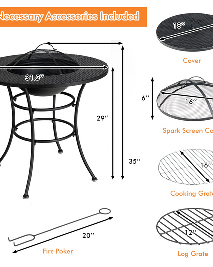 Giantex Fire Pit for Outside 32 Inch, 4-In-1 Multifunctional Dining Table for Camping,Metal Round Small Outdoor Fire Pits