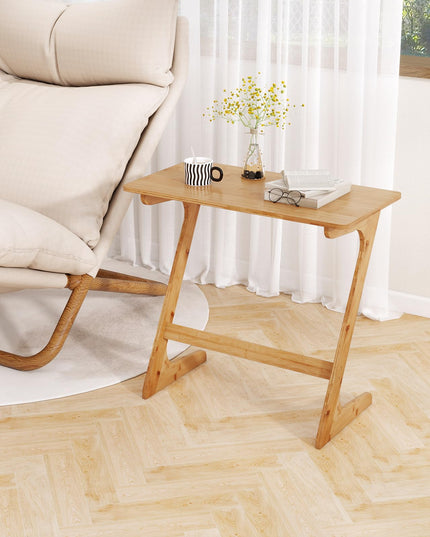 Giantex Bamboo TV Tray Table, Z Shaped Sofa Couch Side Table for Eating Snacks Coffee Laptop