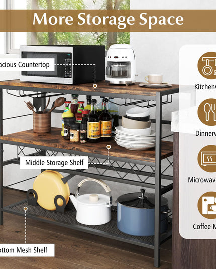 Giantex 4-Tier Wine Rack Table - 7-Bottle Wine Bar Cabinet w/ 4 Wine Racks & 16 Glasses Holder