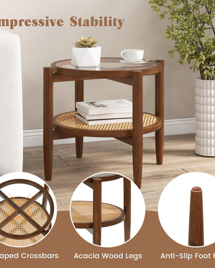 Rattan Round End Table - Giantex