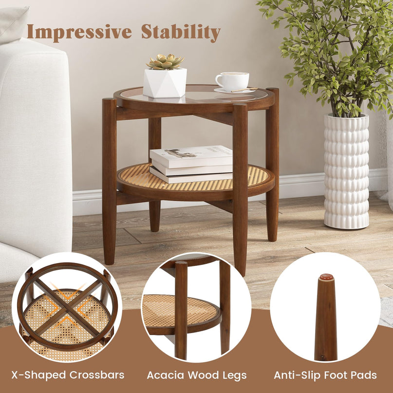 Rattan Round End Table - Giantex