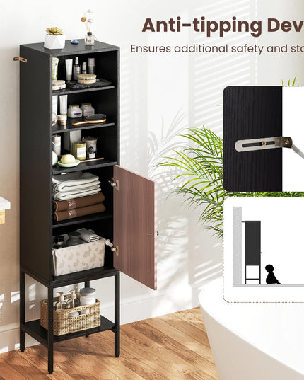 Giantex 57” Tall Bathroom Storage Cabinet, Bathroom Floor Cabinet with Door, Adjustable Shelves & Foot Pads