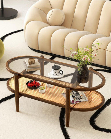 Boho Rattan Coffee Table - Giantex