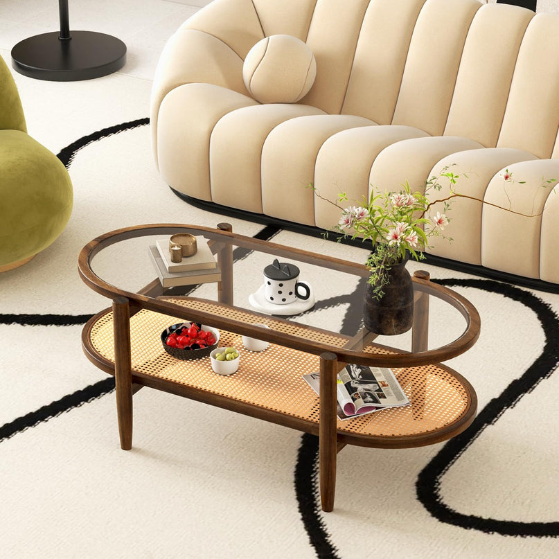 Boho Rattan Coffee Table - Giantex