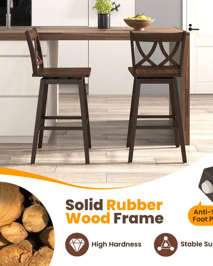 Giantex 29" Bar Stools Set of 2/4, Swivel Wooden Bar Chairs with Rubber Wood Frame, for Kitchen Island, Restaurant & Pub, Dark Grey