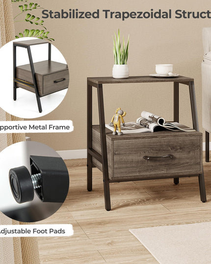 Giantex 3-Tier Farmhouse Nightstand with Drawer and Open Shelf