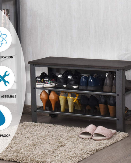 Giantex 3-Tier Shoe Bench, Industrial Shoe Rack with 2 Mesh Storage Shelves
