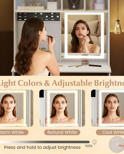 67" LED Vanity Desk with Lighted Mirror for Bedroom