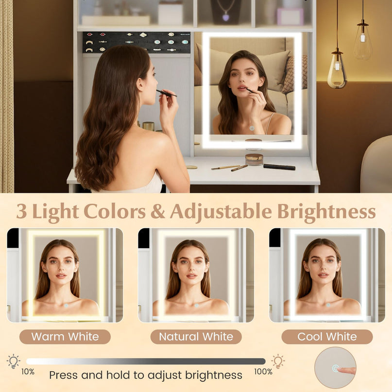 Coiffeuse LED de 67 pouces avec miroir éclairé pour chambre à coucher