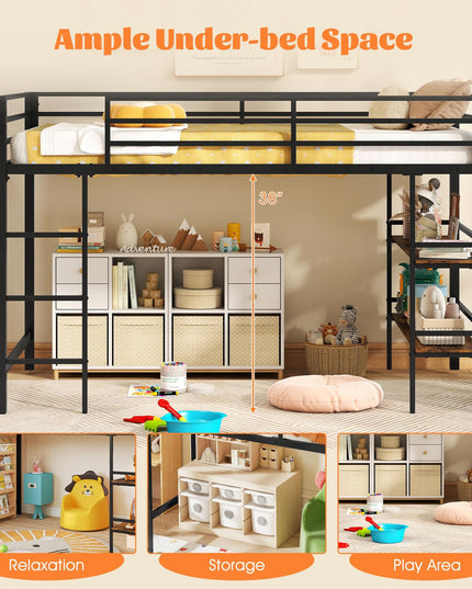 Giantex Heavy Duty Metal Frame Low Loft Bed Twin Size w/Ladder & Full-Length Guardrails