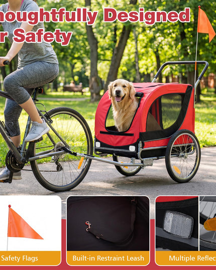 Giantex 2-in-1 Dog Bike Trailer & Pet Stroller for Large Dogs – Foldable Pet Carrier Cart with Front Caster & 2 Air-Filled Tires