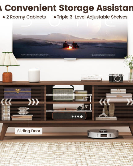 Meuble TV moderne Mid-Century Giantex avec armoire de rangement pour téléviseurs 60/65 pouces