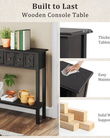 Giantex 60" Entryway Table with 4 Drawers and Open Storage Shelf