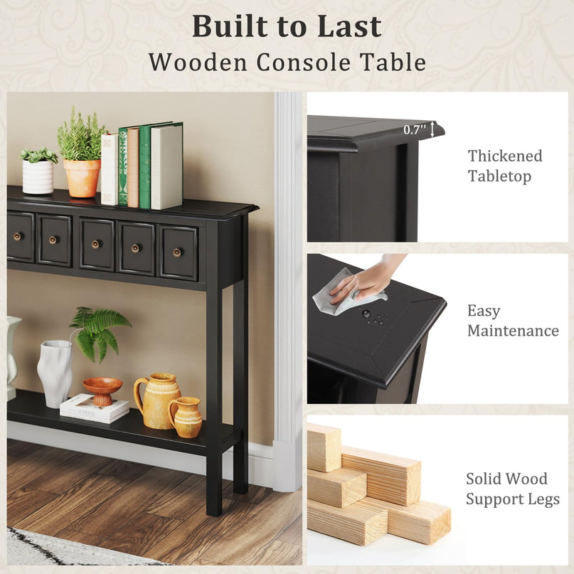 Giantex 60" Entryway Table with 4 Drawers and Open Storage Shelf