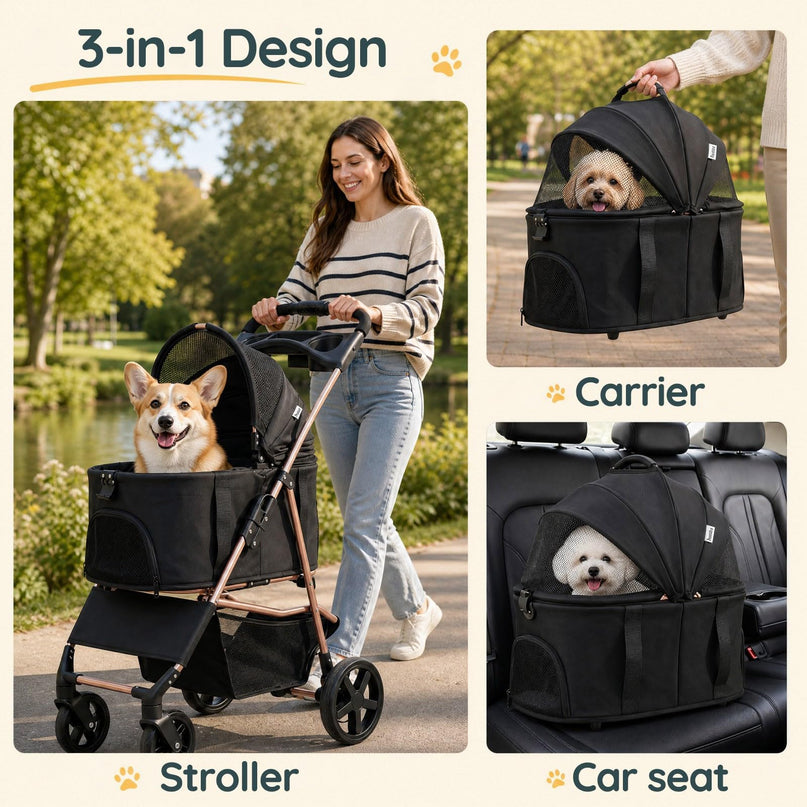 GIANTEX 3-in-1 Pet Stroller for Small Dogs & Cats with Detachable Carrier