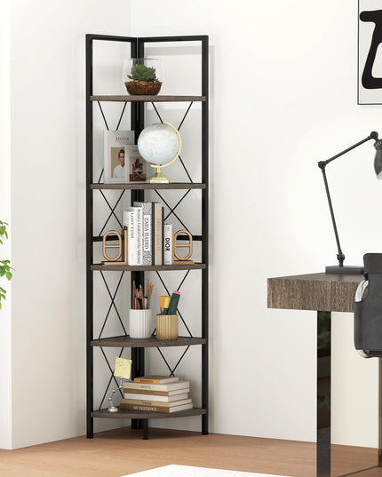 Giantex 5-Tier Corner Shelf, 63" Tall Corner Bookshelf, Freestanding Storage Rack w/Metal Frame
