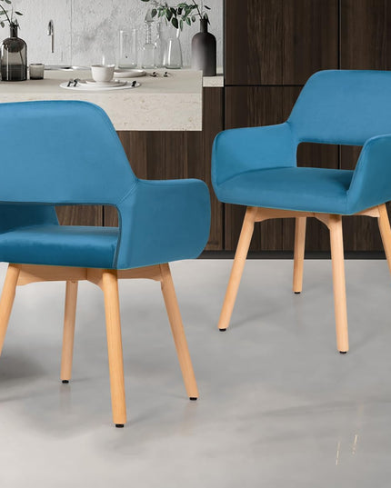 Set of 2 Velvet Dining Chairs, Modern Leisure Accent Living Room Chair w/Wood Legs, Non-Slip Foot Pads