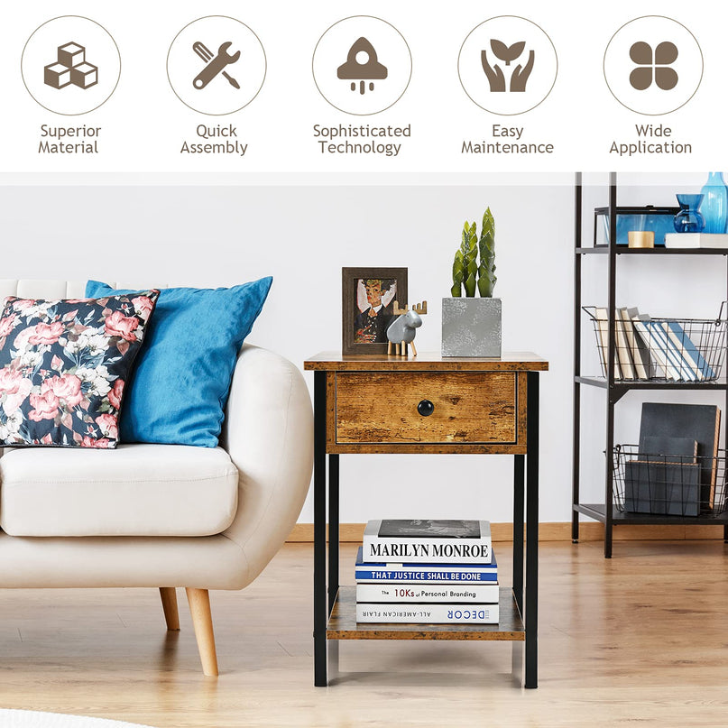 Giantex 2-Tier End Table with Drawer&Shelf Easy Assembly Sofa Side Table