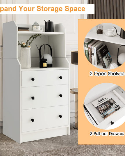 Giantex 3 Drawers Dresser for Bedroom - Modern Storage Dresser Chest of Drawers with 2 Shelves, 3 Pull-Out Drawers