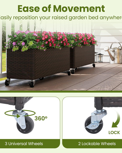 Giantex Set of 1/2 Wicker Raised Garden Bed with Wheels (38”x12”x14”)