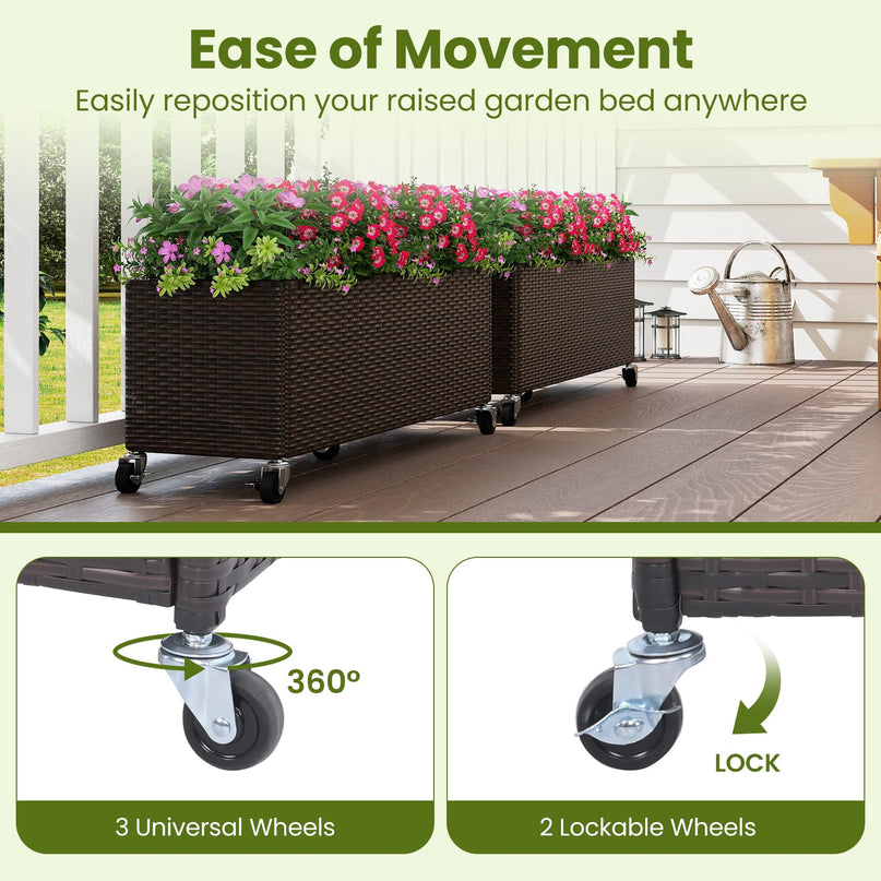 Giantex Set of 1/2 Wicker Raised Garden Bed with Wheels (38”x12”x14”)