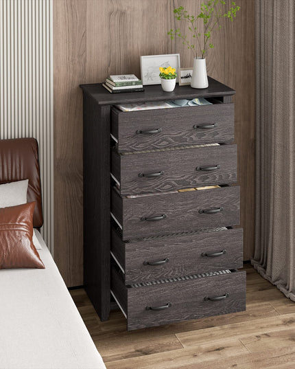 Giantex 5 Drawer Dresser Chest of Drawers - Vertical Dresser with 5 Pull-Out Drawers for Bedroom, Living Room, Entryway