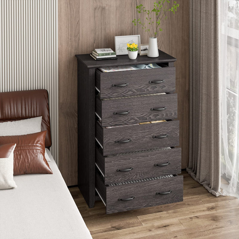 Giantex 5 Drawer Dresser Chest of Drawers - Vertical Dresser with 5 Pull-Out Drawers for Bedroom, Living Room, Entryway