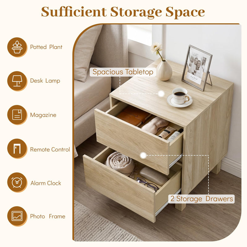 Giantex Wood Night Stand w/2 Storage Drawers & Anti-Tipping Device (1/2)