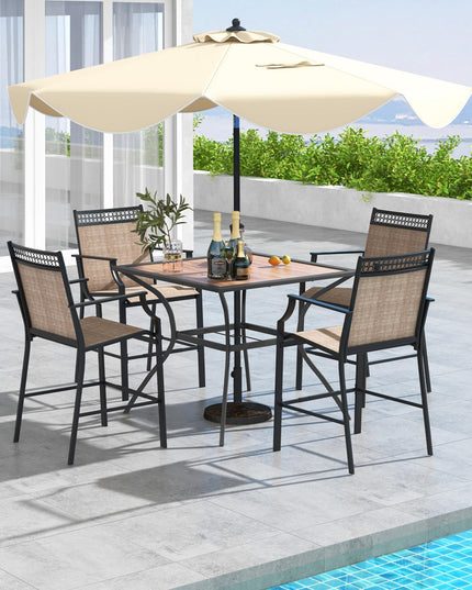 Giantex Patio Table with Umbrella Hole, Outdoor Dining Table for 4 People with All Weather Resistant Tabletop