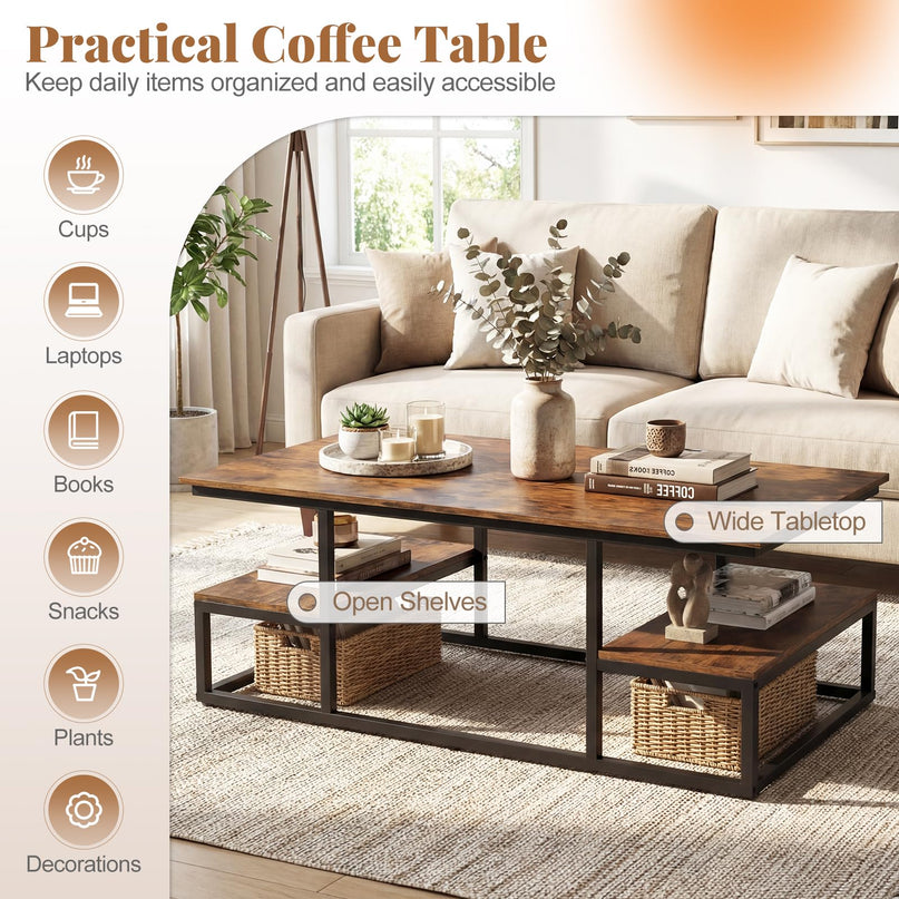 Giantex 43" Rectangular Modern Coffee Table with Storage