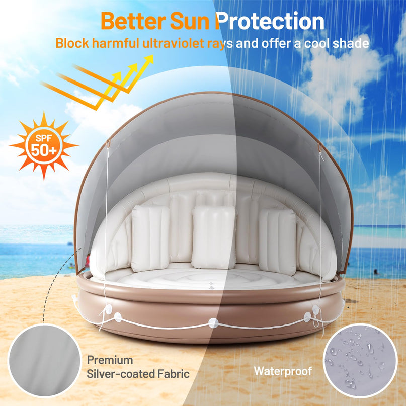 Giantex Canopy Island Inflatable Lounge w/SPF50+ Retractable Detachable Sunshade