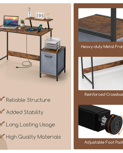 Giantex Computer Desk with Drawer and Power Outlet, Home Office Desk with Reversible Storage Drawer