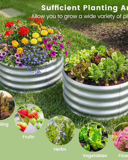 Giantex 2 x 2 x 1 FT Round Outdoor Galvanized Raised Garden Bed with Open-Ended Base (1/2)