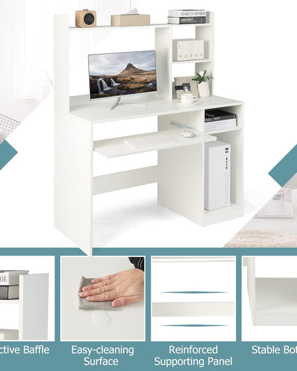 Giantex White Computer Desk with Hutch and Bookshelf