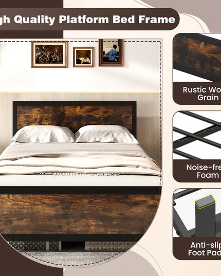Giantex Metal Platform Bed Frame with Wood Headboard and Footboard