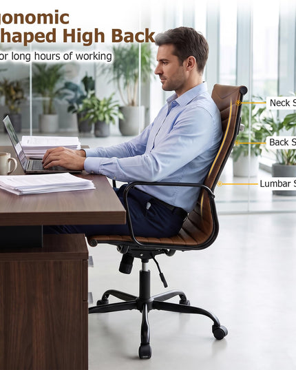 GIANTEX Home Office Chair Ribbed High-Back PU Leather Desk Chair