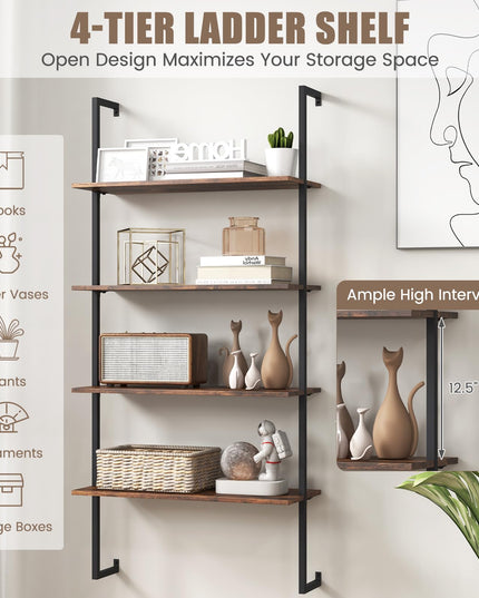 Giantex 4 Tier Modern Wall Mounted Bookshelf Set