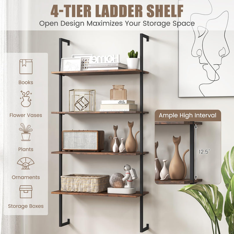 Giantex 4 Tier Modern Wall Mounted Bookshelf Set