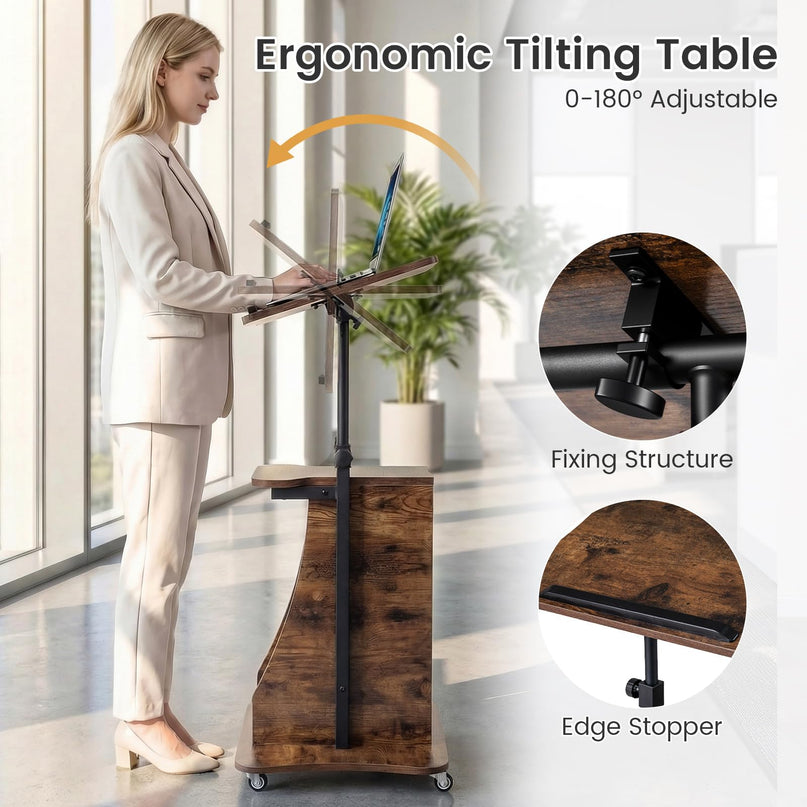 Giantex Sit-to-Stand Mobile Podium Stand Height Adjustable Rolling Lectern Desk