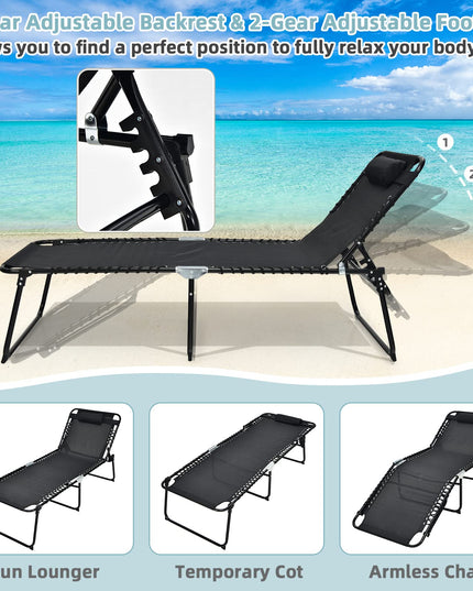 Giantex Patio Lounge Chair Folding Tanning Chair, Sunbathing Chaise Lounge W/Removable Headrest