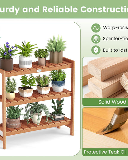 Giantex 3-Tier Solid Wood Plant Stand Wooden Flower Pot Display Rack