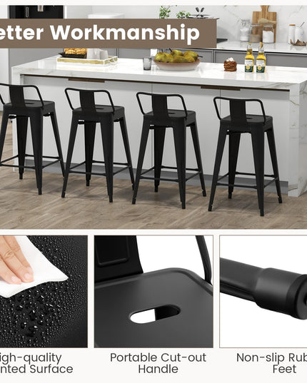 Giantex Metal Bar Stools Set of 4, 24" Counter Height Modern Industrial Barstools w/Removable Bucket Back & Footrest