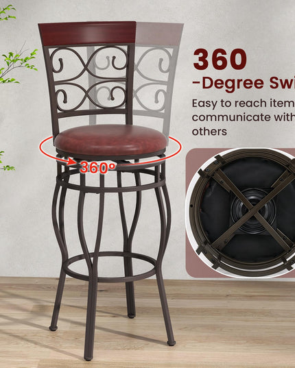 Giantex 30" Swivel Bar Stools Set of 2, Bar Height Bar Stools w/Back, Upholstered PU Leather Seat, Footrest, Rustic Brown