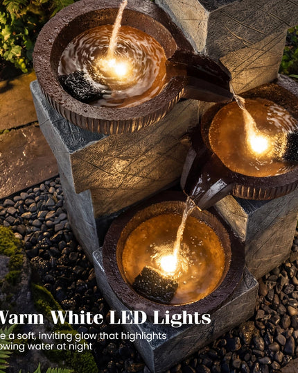 Giantex 4-Tier Cascading Bowls Waterfall Fountain with Warm LED Lights & Pump