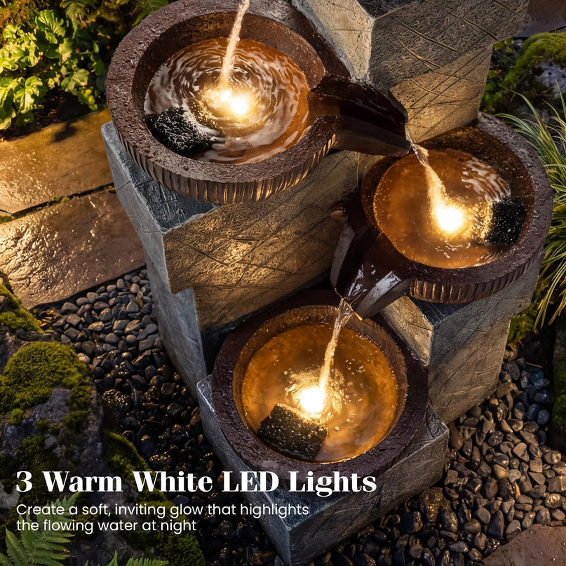 Giantex 4-Tier Cascading Bowls Waterfall Fountain with Warm LED Lights & Pump