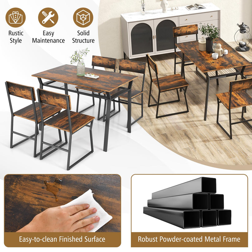 Giantex Dining Table Set for 4, 47”L x 28”W Rectangular Kitchen Table w/ 4 Trapezoid Chairs