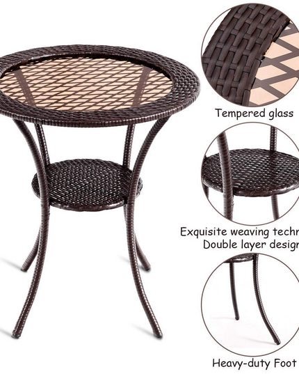 Giantex Round Rattan Wicker Coffee Table Glass Top Steel Frame Patio Furni (Round)