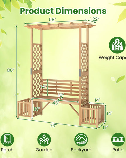 Giantex Outdoor Bench with Garden Arbor & 2 Planter Boxes