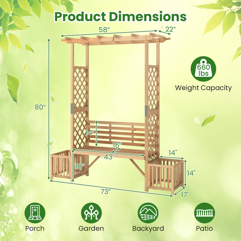 Giantex Outdoor Bench with Garden Arbor & 2 Planter Boxes